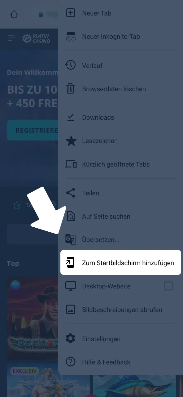 Füge Aviator bei Platincasino zum Startbildschirm für schnellen Zugriff hinzu.